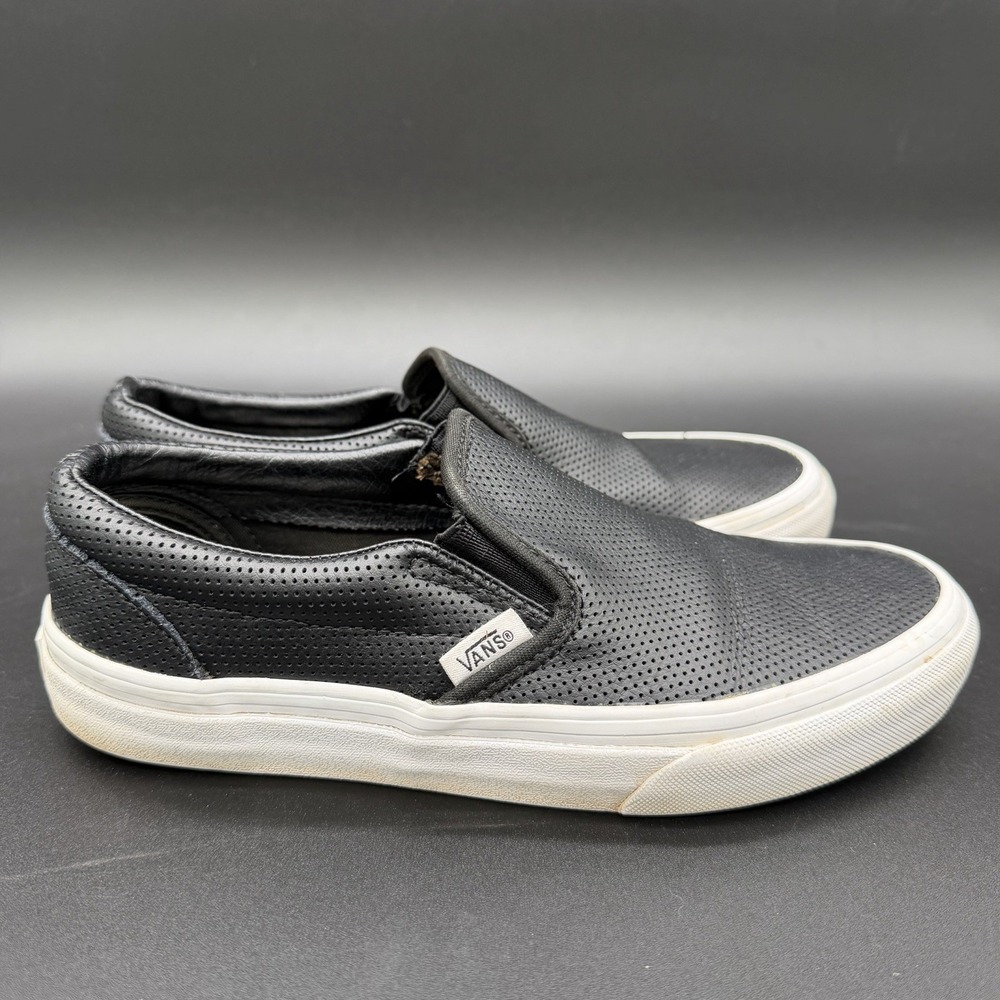 Vans Classic Slip On Perforated Leather Sneakers Black White Men 4.5 Women 6